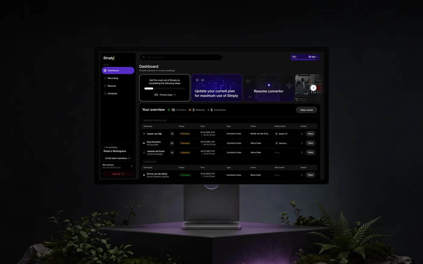 Simply AI dashboard on a desktop monitor